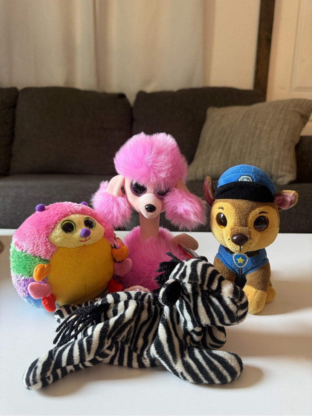 Ty Plush Zebra & Colorful Friends Set - Black, White, Pink, Yellow, Blue, Green